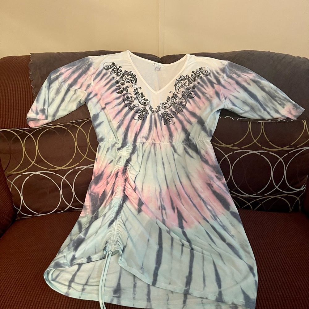 Venus dress, stretchy jersey material; tie-dye